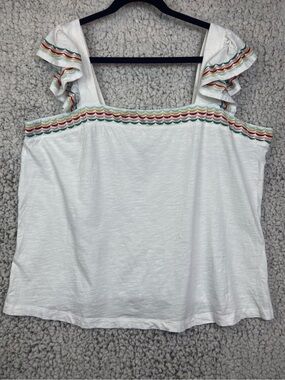 St. John’s Bay White Tank Top with Multicolor Scallop Trim